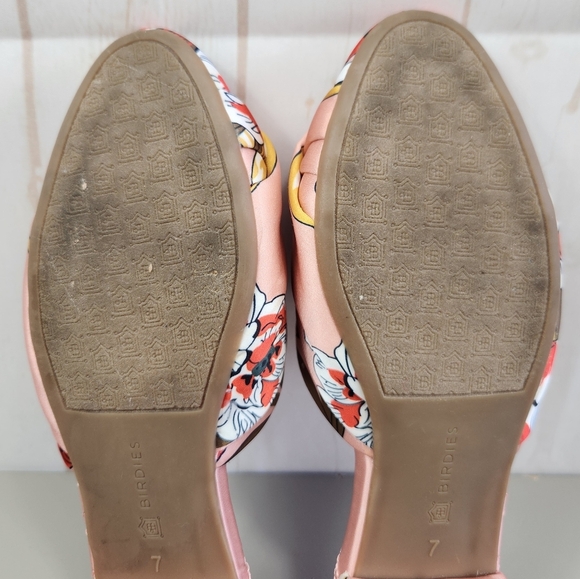 Birdies Preppy Casual The Songbird Floral Slip-On Mules Satin Peach Pink 7 - Picture 11 of 13